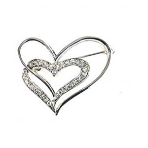 Double Heart Crystal Valentines Brooch Pin 