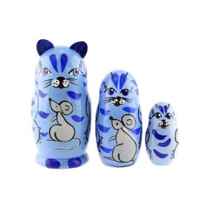 Cat & Mouse Nesting Dolls Set of 3 Hand Painted 