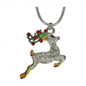 Christmas Holiday Crystal Reindeer Necklace