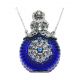 Czech Jeweled Decorative Blue Perfume Oil Bottle Holder Pendant Necklace 