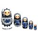 Beautiful Authentic Russian Hand Painted Handmade Blue Nesting Dolls Set of 5 pcs Matryoshkas
