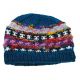 100% Woolen Hand Knit Hat with Raw Silk Stripes Fleece Lined Hat - Blue 