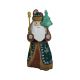 Hand Carved and Painted Santa with Blue Nesting Dolls holding Xmas Tree