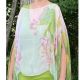 Silky Button Poncho/Cape -Green & Pink Lotus
