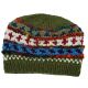 100% Woolen Hand Knit Hat with Raw Silk Stripes Fleece Lined Hat  - Green