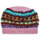 100% Woolen Hand Knit Hat with Raw Silk Stripes Fleece Lined Hat - Pink
