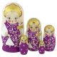 Authentic Hand Painted Handmade Purple Nesting Dolls Set of 5 Pc Matryoshkas 